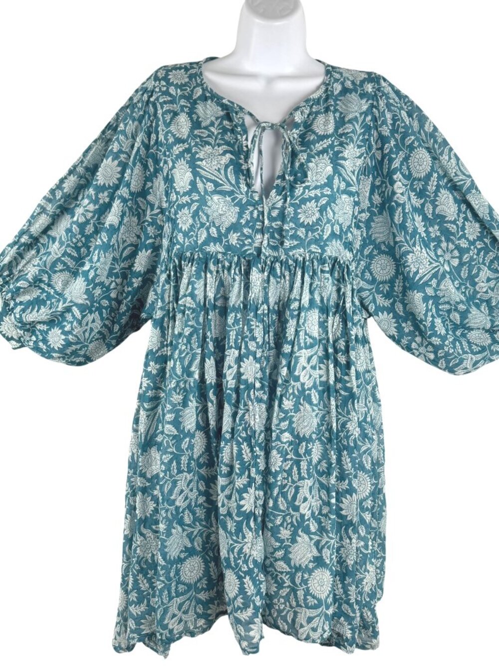 Daughters Of India Kyra Mini Dress Ocean Blue Large Floral Boho Flowy DR-1930 - Picture 3 of 9